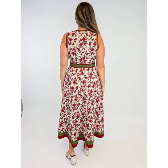 NEW ENTRO sleeveless floral print midi dress in ecru - Picture 3 of 5